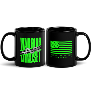patriotic warrior coffee mug black ceramic. 11 oz